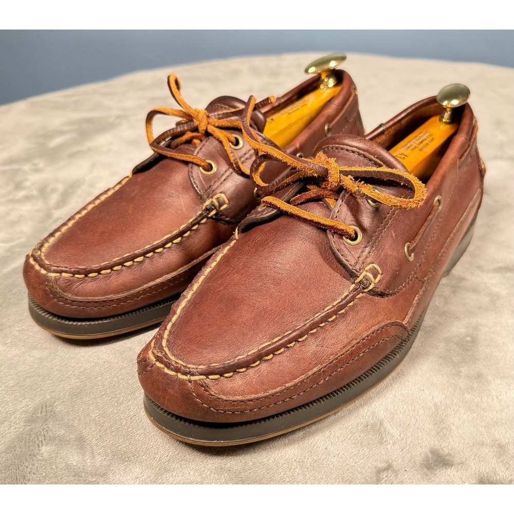 Cherokee Boat Shoes Mens 9 Brown Leather Moc Toe Lace Up Deck